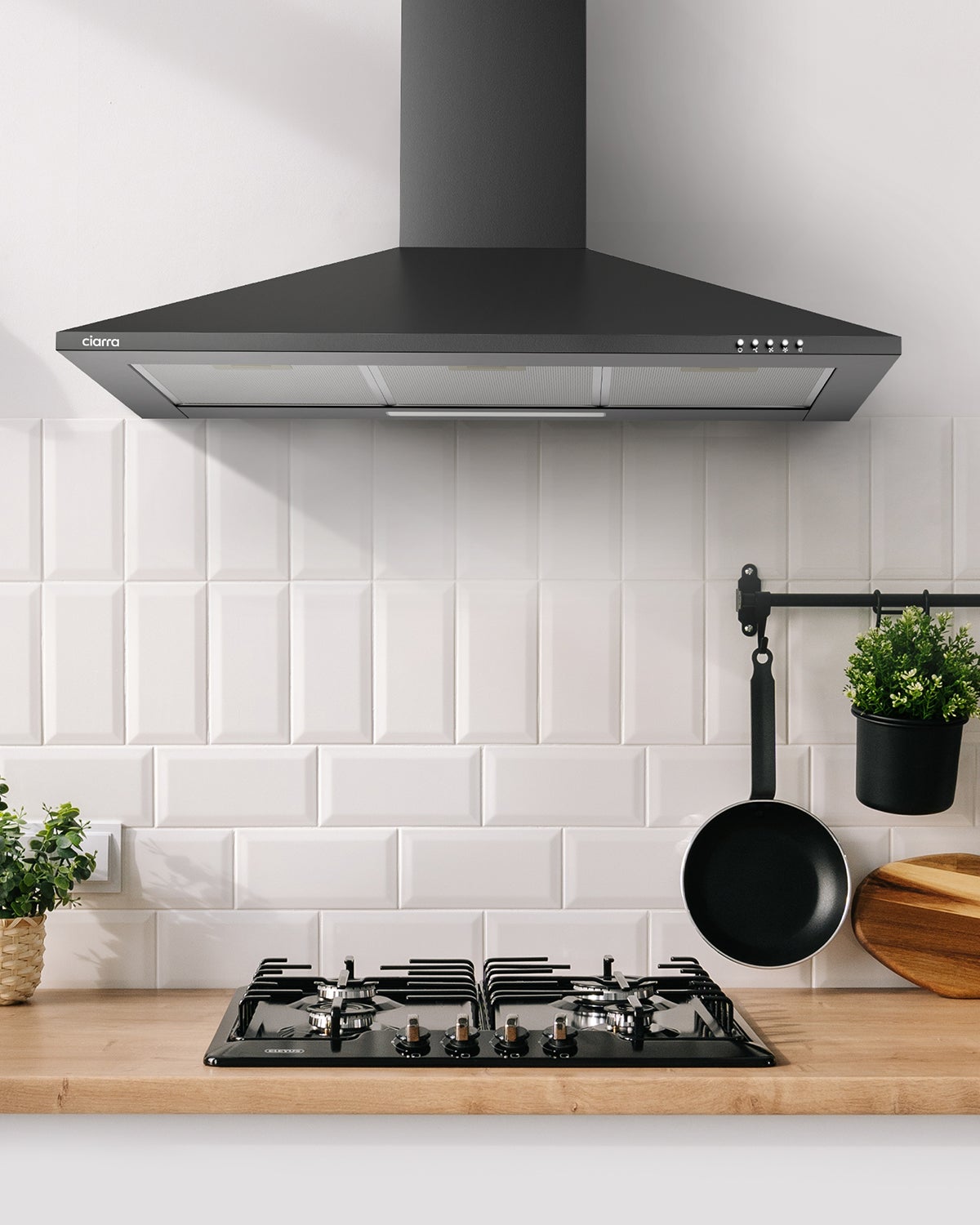 CIARRA Hotte Décorative 90cm 370 m3/h Classe A++ 3 Vitesses Recyclage Ou Evacuation Noir 201BK90 - 6