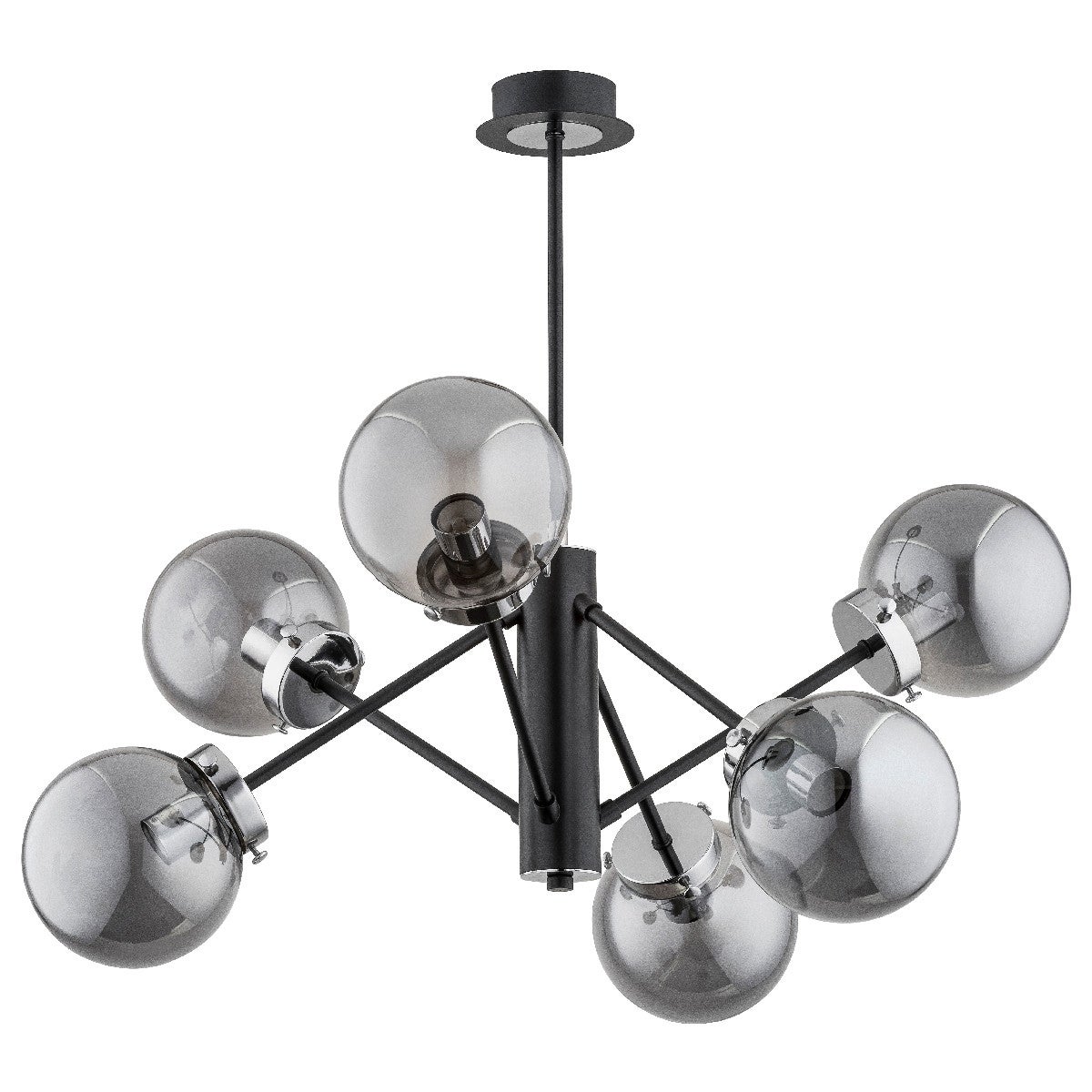 Lampa wisząca Nancy czarna-dymiona 6xE14x10W nowoczesna wym: 56 x 64 x 64 cm szkło Alfa