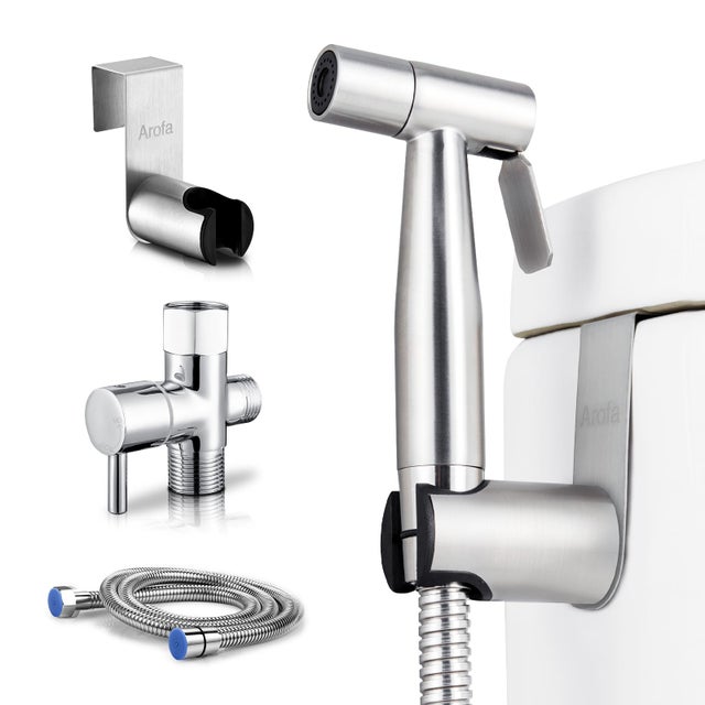 Kit hygiène WC. Robinet 3 voies + Douchette ABS + Flexible 1,2m + Support