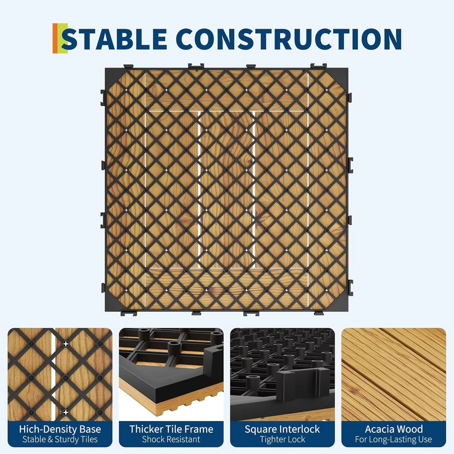ZAEWRY 22 Dalles Terrasse Emboîtables 30x30cm WPC Bois Plastique, Étanches, Clipsables, Sol Extérieur pour Balcon, Jardin, Piscine, Patio DIY - 3