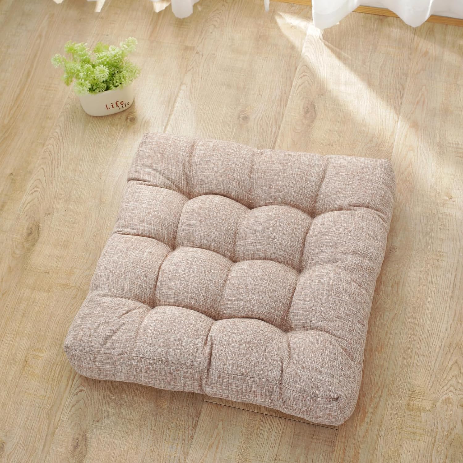 Poduszka na krzesło kwadratowe - odpowiednia do domu, biura, jadalni, kuchni, 53 cm, kolor beżowo-kawowy, 1 sztuka