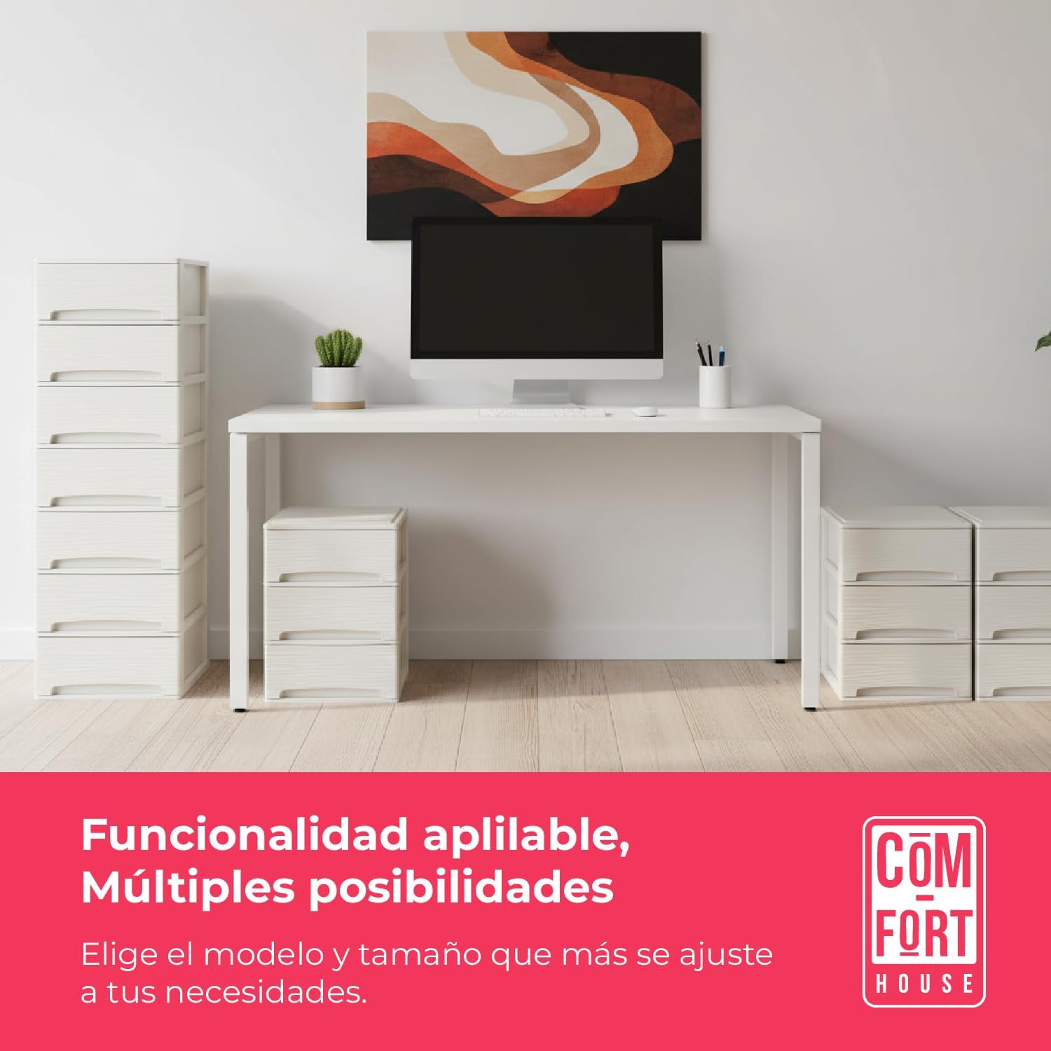 COM-FORT HOUSE | Cajonera Apilable de Plástico | Modelo Ondas | Color Blanco Roto | Modelo de 3 Cajones | Cajones de Almacenamiento Modular - 5