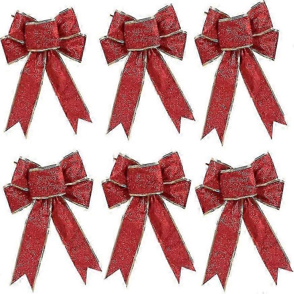 30 Pcs Noeuds Ruban Noël Rouge Vineux 8x8cm - Arcs Noël Pour Sapin, Emballage Cadeau Et Guirlande