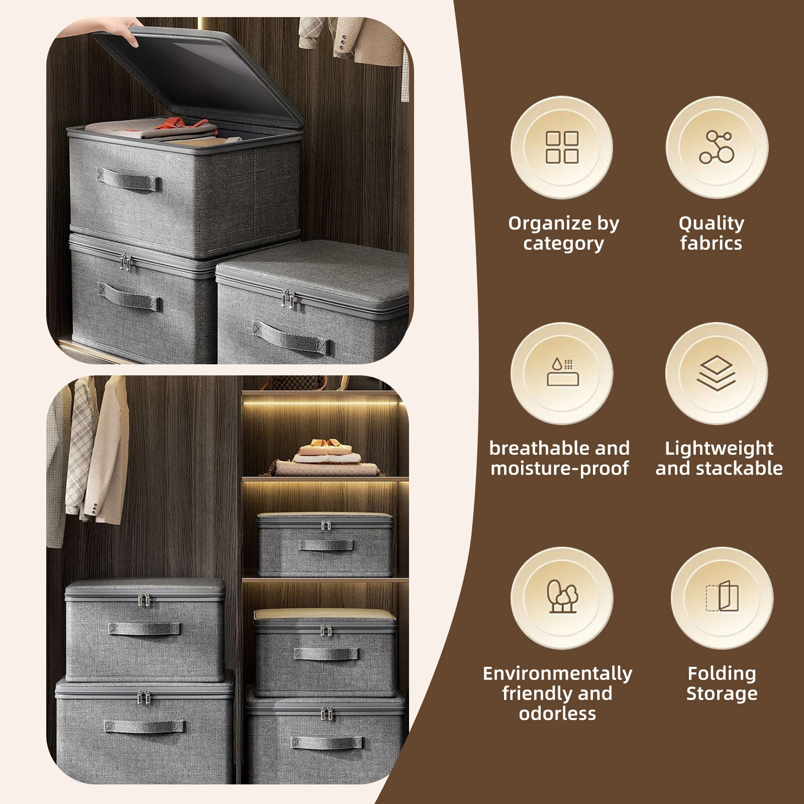 Caixa de arrumação, caixa de arrumação de roupa extra grande, 45 x 35 x 26 cm, caixa de pano dobrável com tampa - 3