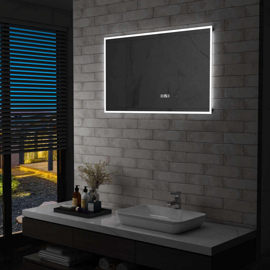 Espejo led y sensor táctil y visualización de la hora 100x60 cm