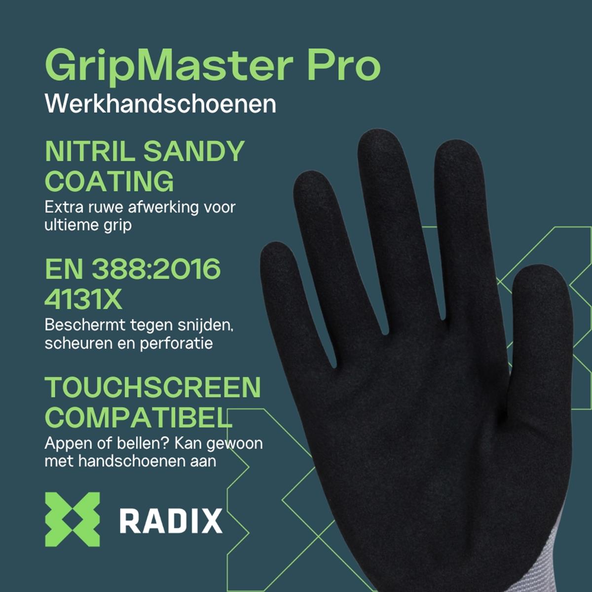 Gants de travail - Radix - GripMaster Pro - Nitrile mousse noir/gris - Taille M9 / M - 3
