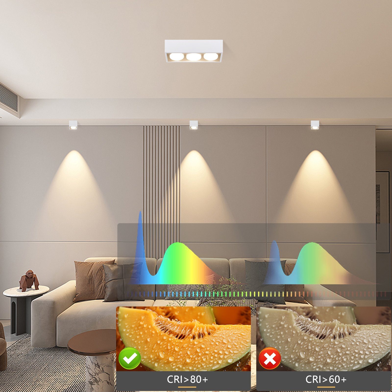 NETTLIFE 3 Plafones LED de Superficie Blanco Cálido Regulable Cuadrado 3x5W GX53 para Cocina Salón Comedor Dormitorio Pasillo - 7
