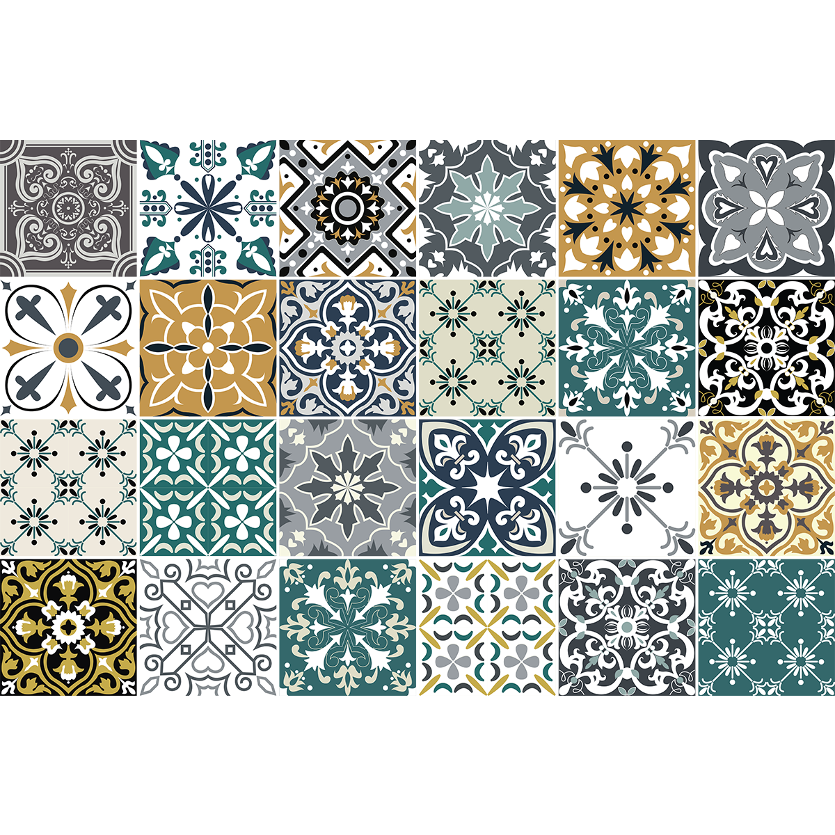 Vinilos Decorativos Para Pared Ambiance - 24 Piezas 20x20 Cm, Imitación Baldosa Hidráulica, Autoadhesivos