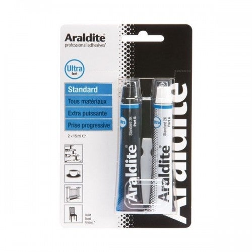 Araldite colle standart epoxy bi composant prise progressive haute performance tous matériaux tube 2 x 15 ml ARALDITE