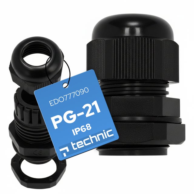 Presse-étoupe PG21 IP68 noir pour câble Ø 13 à 18 mm en PA66 pour coffrets, boîtes de dérivation et armoires électriques