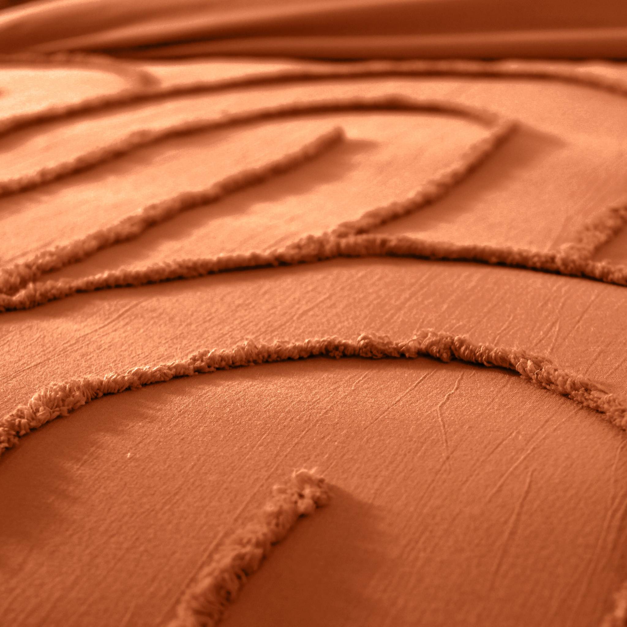 Parure de lit coton lavé tufté motifs arches rétro 2 places terracotta. 1 housse 260x240cm + 2 taies 63x63cm HERA - 5