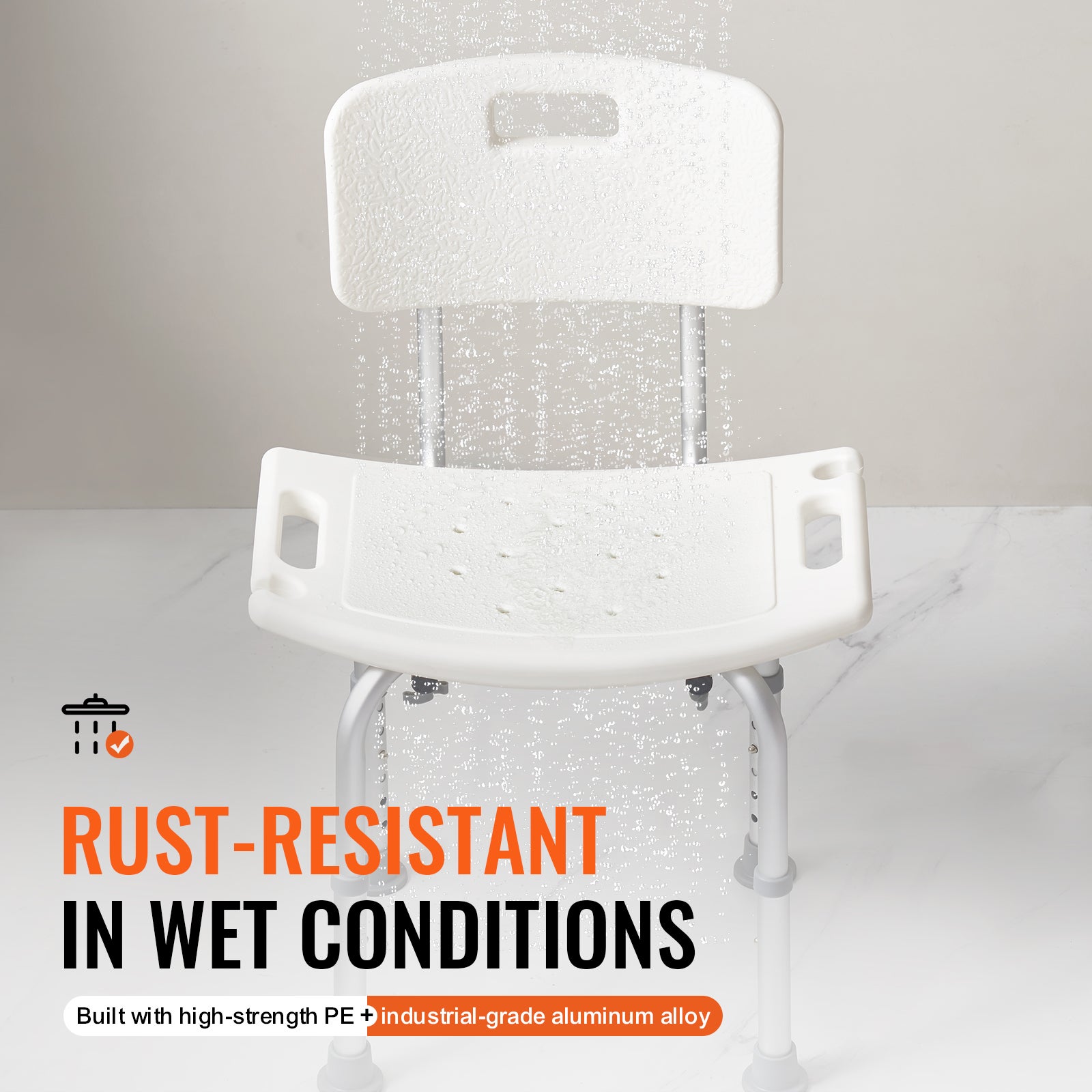 Silla de ducha con respaldo,SucceBuy asiento de ducha ajustable en altura,banco antideslizante,capacidad de 158,8 kg - 6