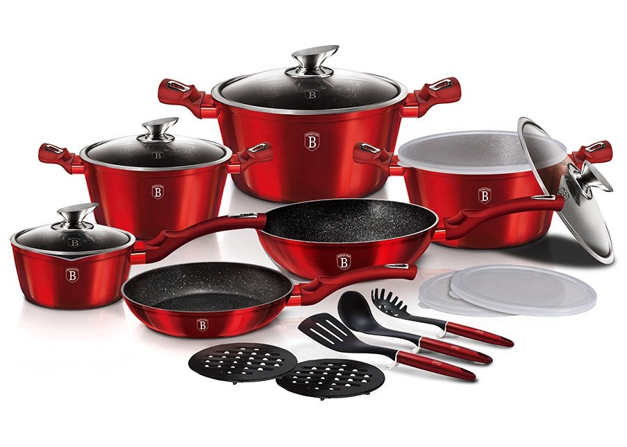 Berlinger Haus  Vajilla Con Superficie De Mármol 18 Piezas Burgundy Metallic Line Burdeos/Rojo/Carne , Leroy Merlin