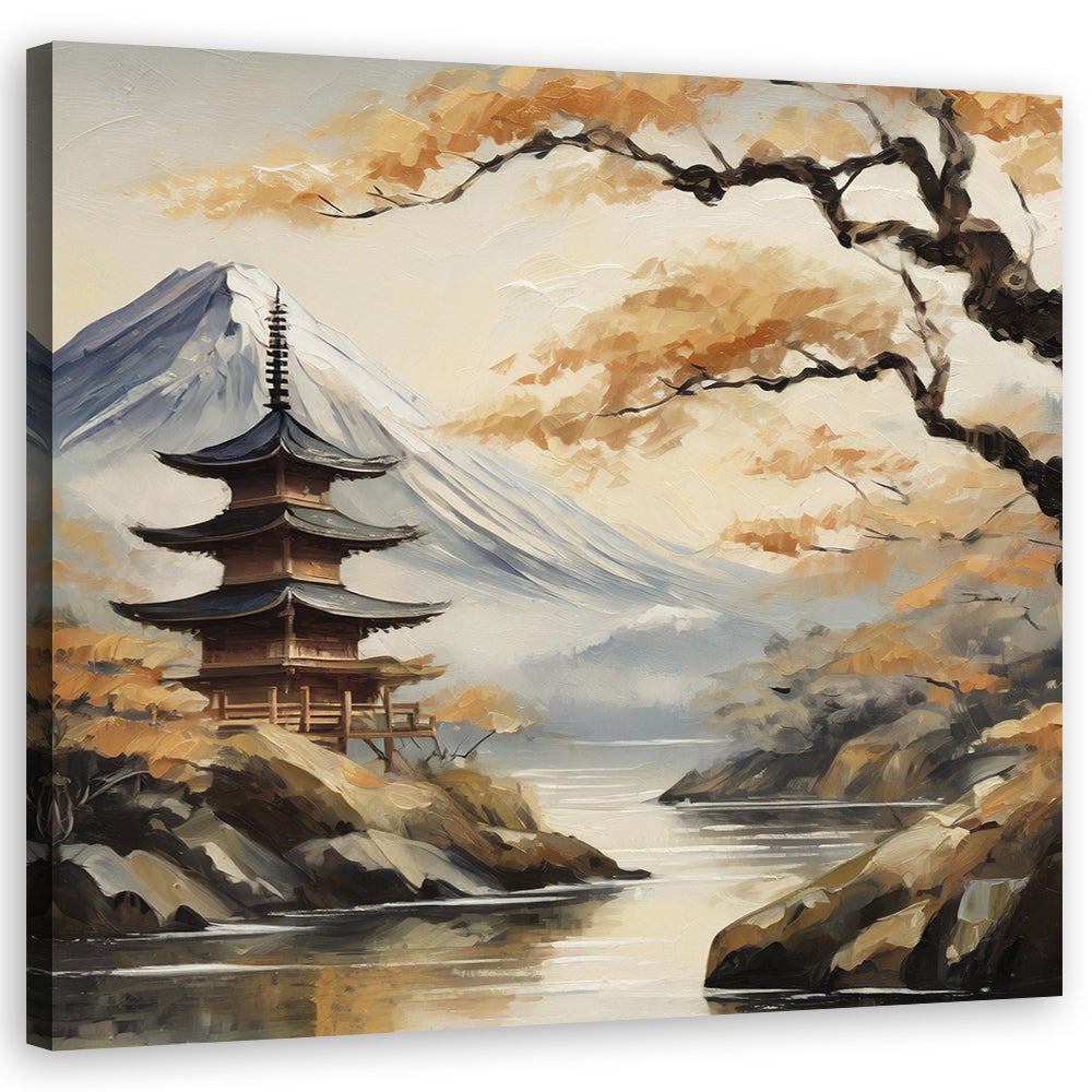 Obraz na płótnie, Japońska pagoda, krajobraz górski 60x60