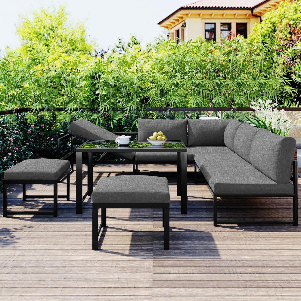 Ensemble de Salon de Jardin, Canapé Extérieur en Aluminium avec Dossier Réglable, Ensemble de 4 Pièces avec Coussins pour Jardin, Balcon ou Patio - 2