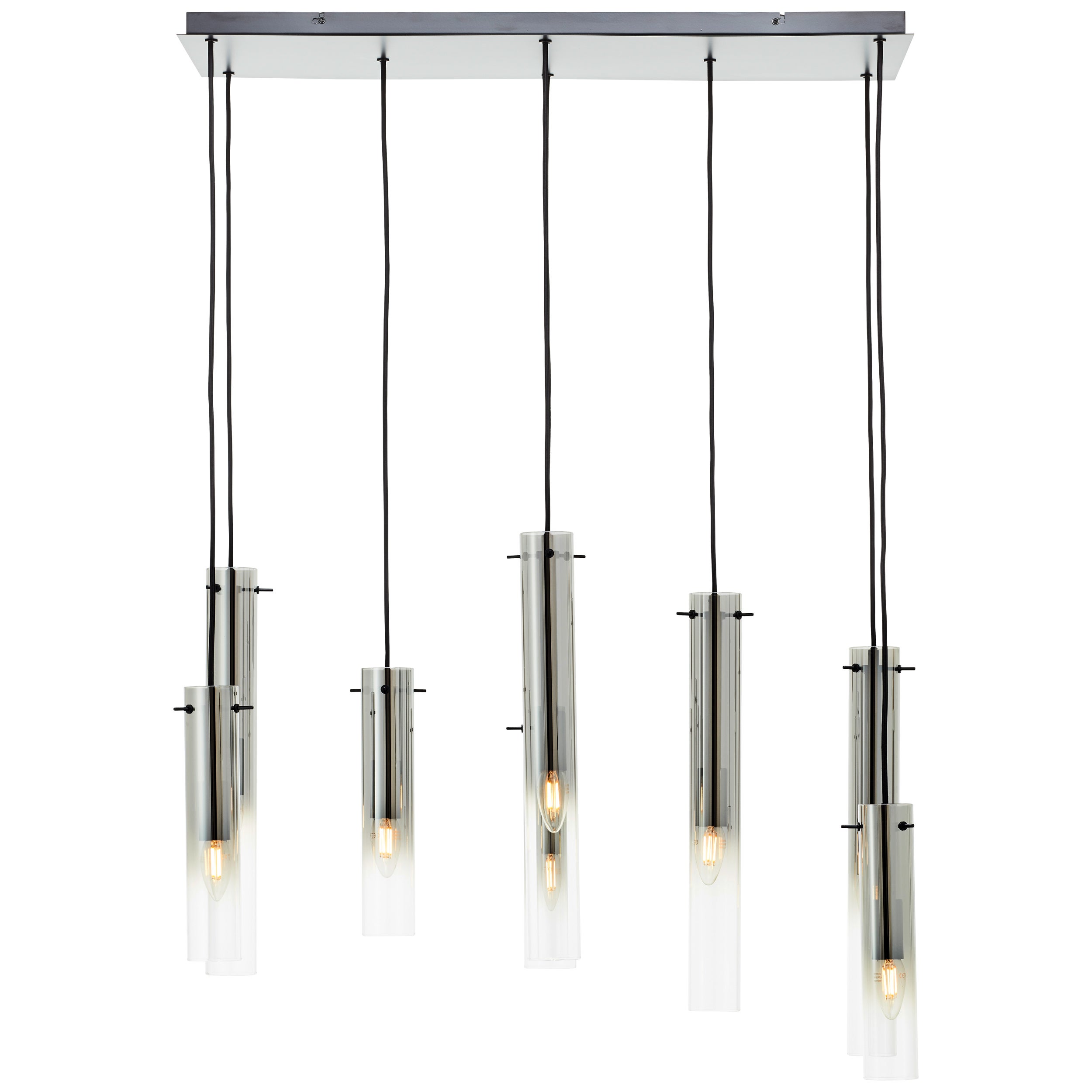Brilliant Lampa wisząca Glasini 8 żarówek matowa czerń/dymione szkło metal/czarny bambus 8x C35, E14, 25 W