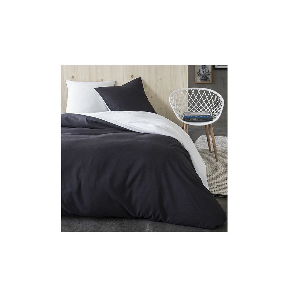Parure De Lit Vichy Terre De Nuit - 240x220 Cm, Noir, 100% Coton 57 Fils/cm², Housse + 2 Taies