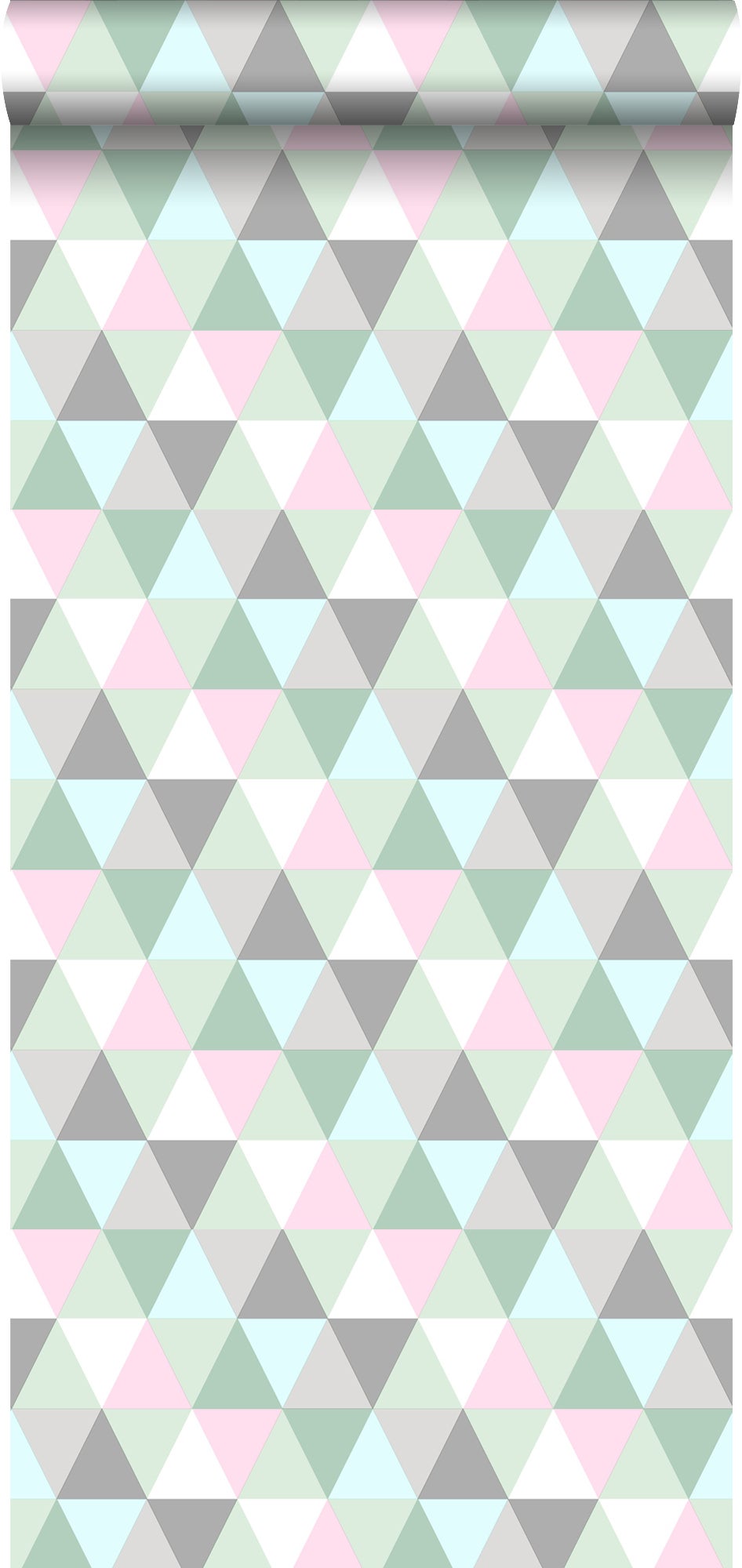 Tapeta trójkąty graficzne zielonym,szarymIróżowym - 53 cm x 10.05 m - WALLS4YOU
