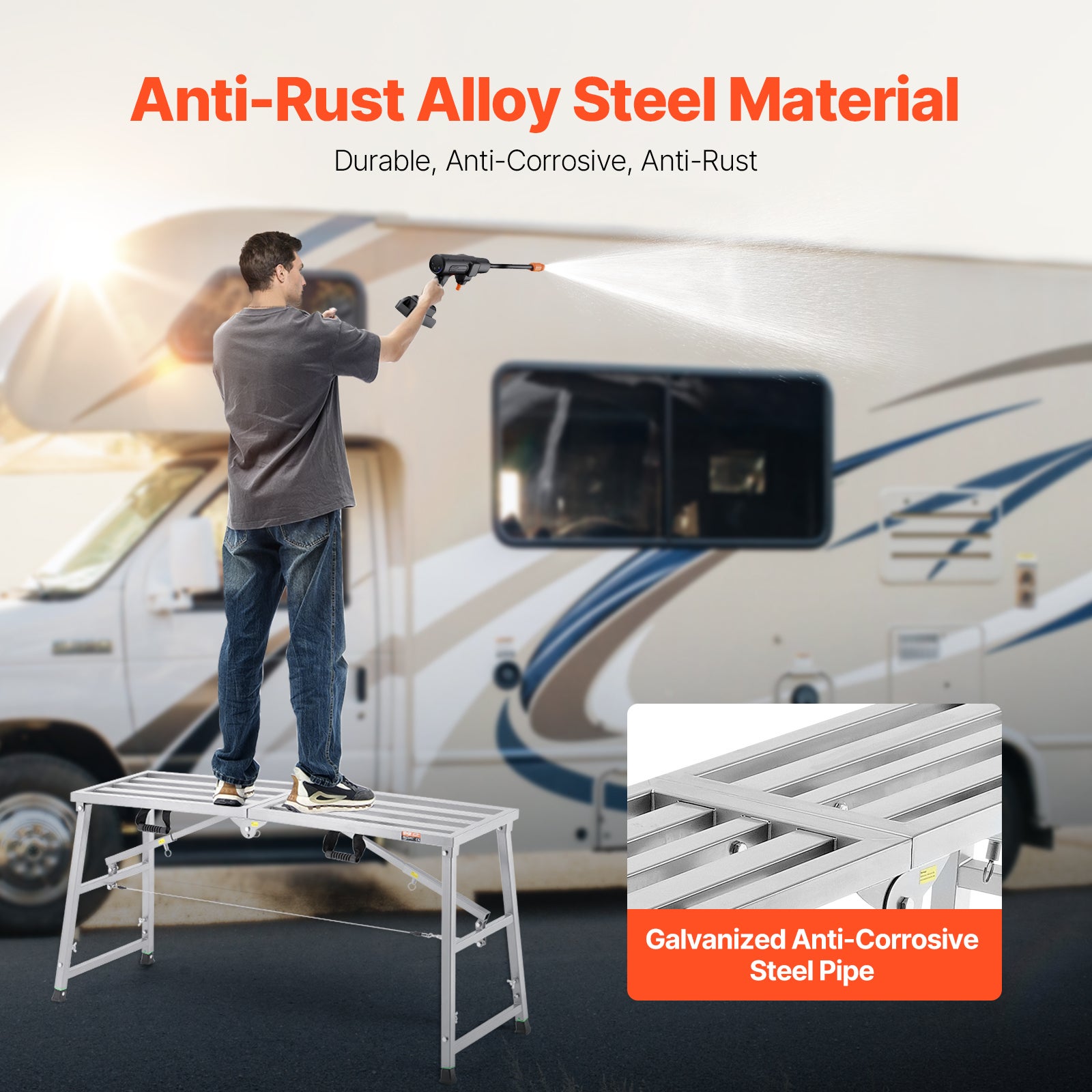 Plateforme de Travail Pliable VEVOR 360kg, Échafaudage Portable en Acier Réglable 700-1150 mm, Marchepied Antidérapant pour Peinture Cloison Nettoyage - 5