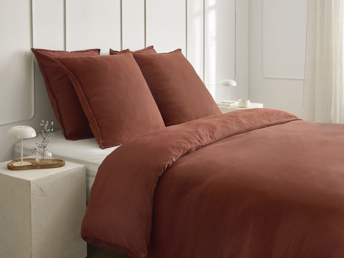 BOBOCHIC Parure de lit en Lin lavé ARES avec une housse de couette, 2 taies d'oreiller Terracotta 220x240 - 7