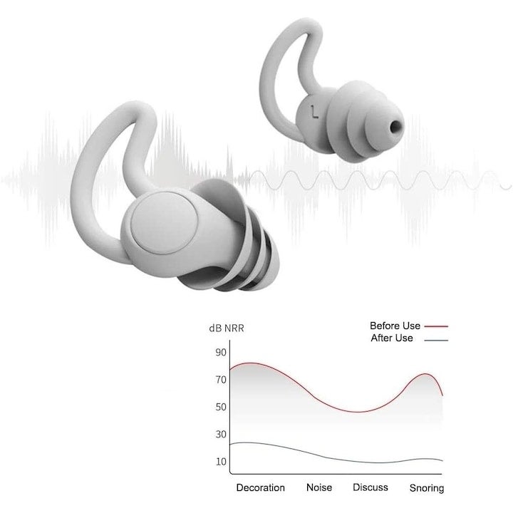 2 x bouchons d'oreilles en nano silicone lavables à 3 couches pour la réduction du bruit du sommeil noir - 5