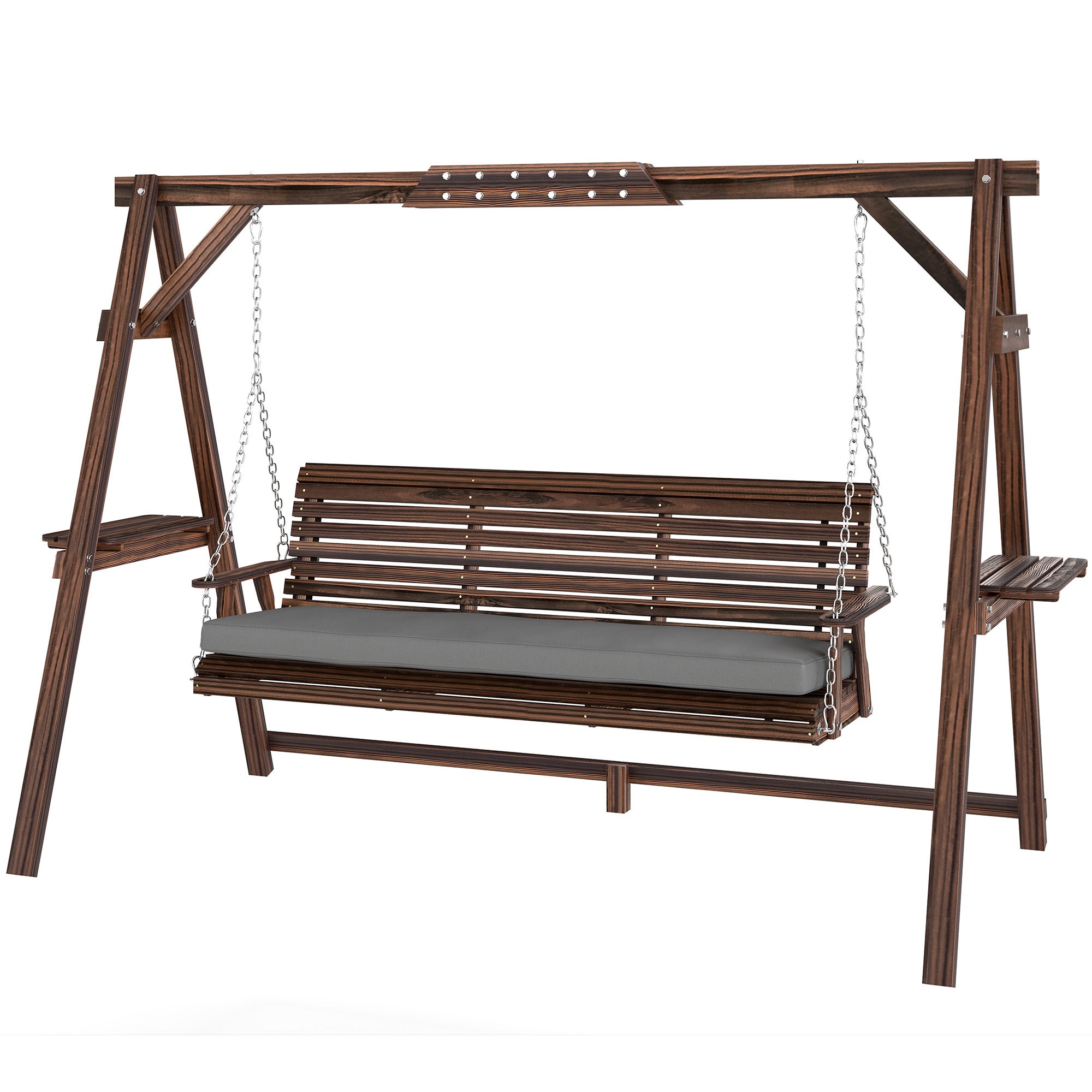 Swing hollywoodien balançoire jardin bois 3 places coussin assise étagères jusqu'à 330 kg calcinées - 2