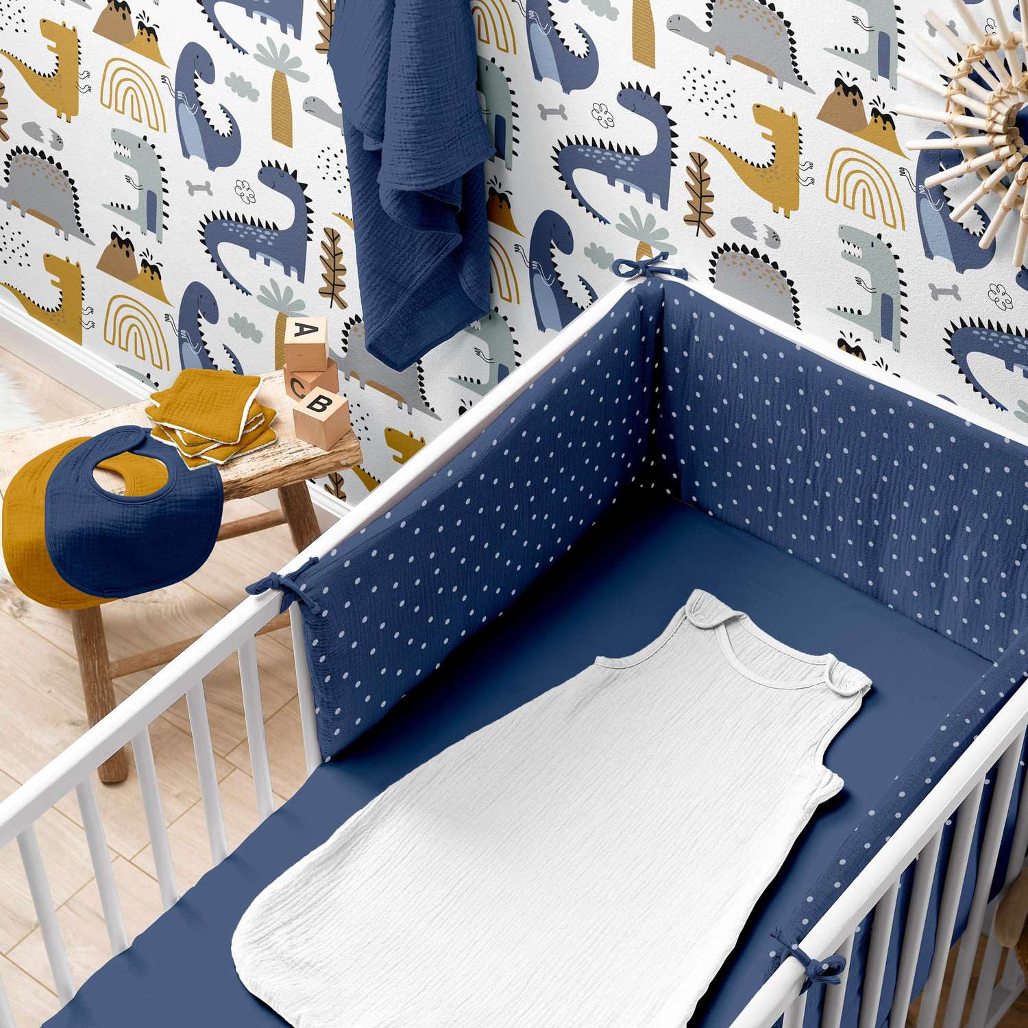 Drap housse en gaze de coton - 100% Coton - 60 x 120 cm - Bleu foncé - 2