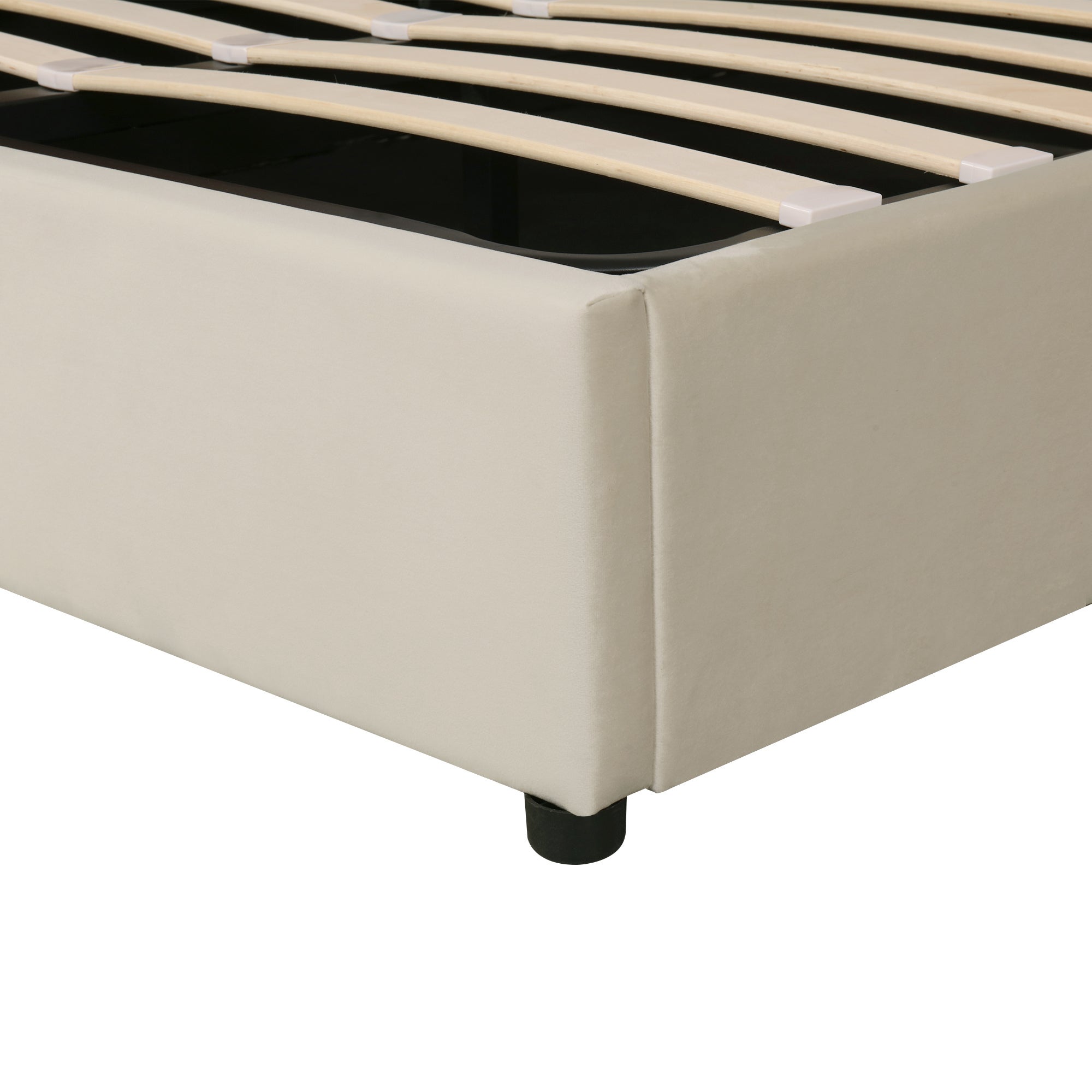 Lit Coffre 160x200 Lit Rembourré avec Fonction Hydraulique Sommier à Lattes Et Espace De Rangement Velours, Beige - 9