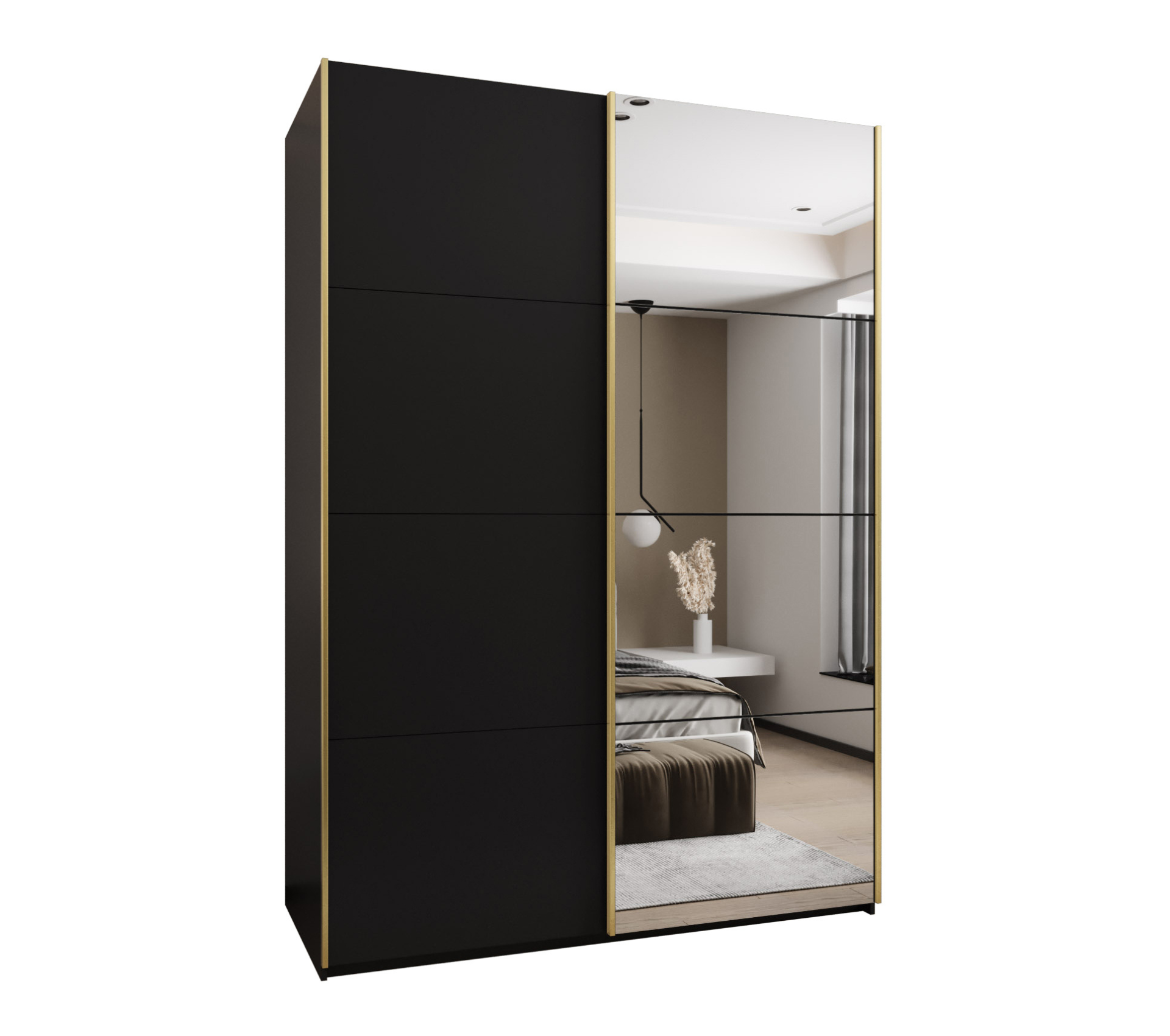Szafa przesuwna wysoka Lux 3 170 x 64 x 245,5 cm czarny + czarny + u. złoty - Abiks Meble