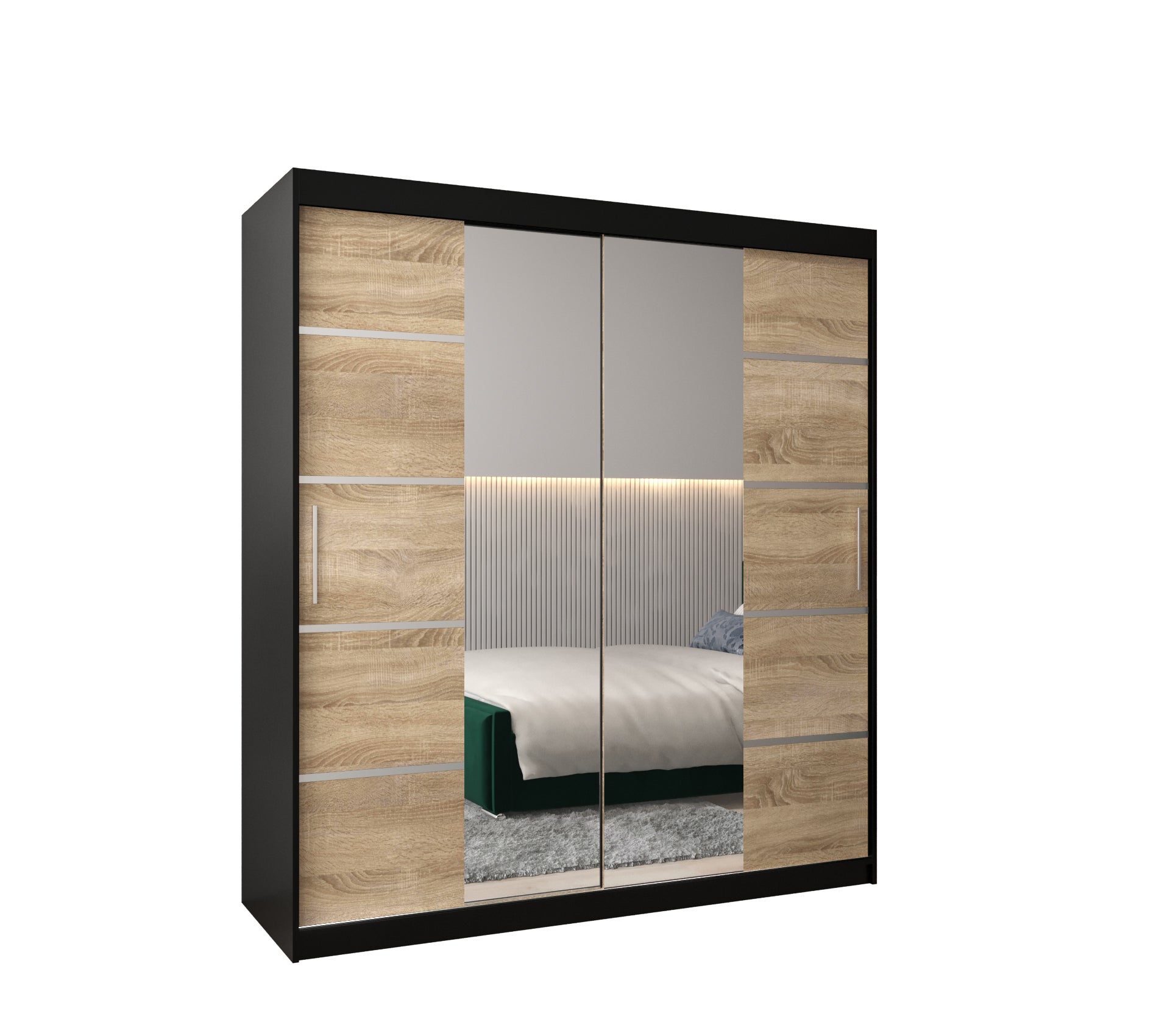 Szafa przesuwna garderoba Verona 4 180 x 62 x 200 cm Czarny + Sonoma - Abiks Meble