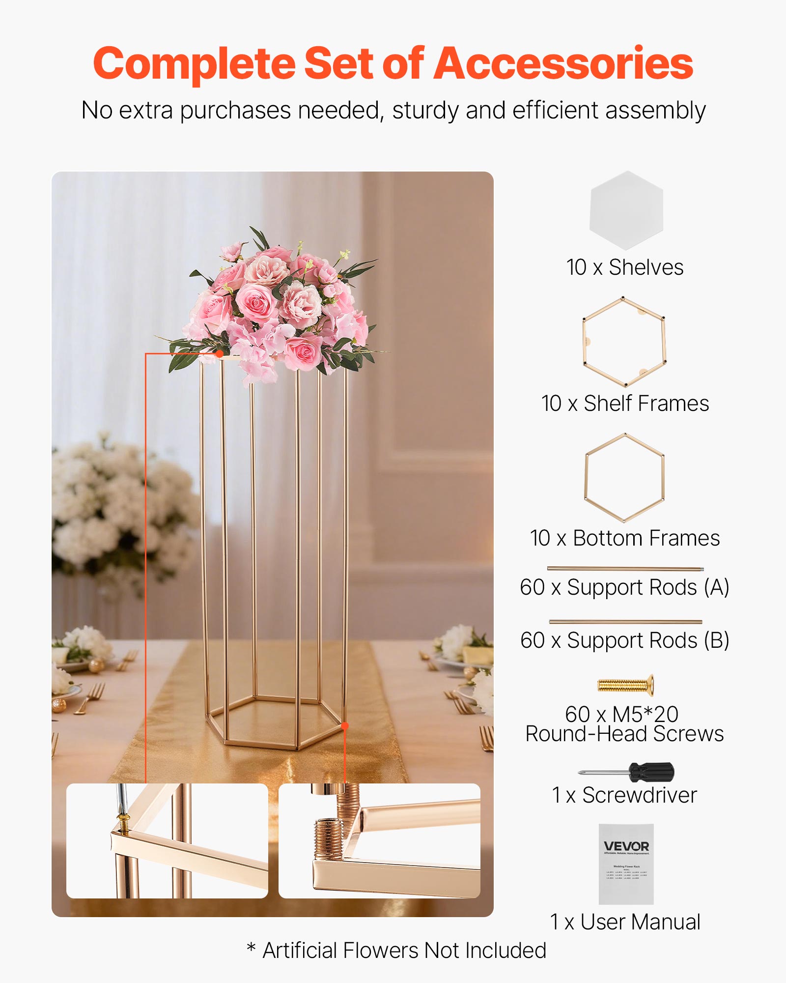 Support Fleur Mariage VEVOR Lot de 10 Support, 80 cm Panneau Transparent Acrylique, Présentoir Floral pour Fêtes, Anniversaires, Déco Intérieure - 5