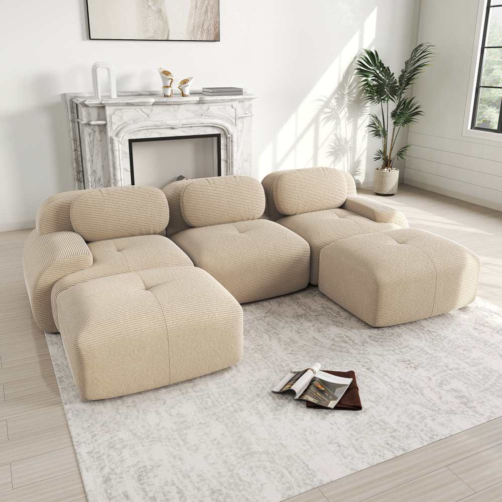 Canapé modulaire en U en tissu côtelé premium, sans montage, antidérapant, adapté aux animaux, rembourrage 32D,chambre et bureau - 3