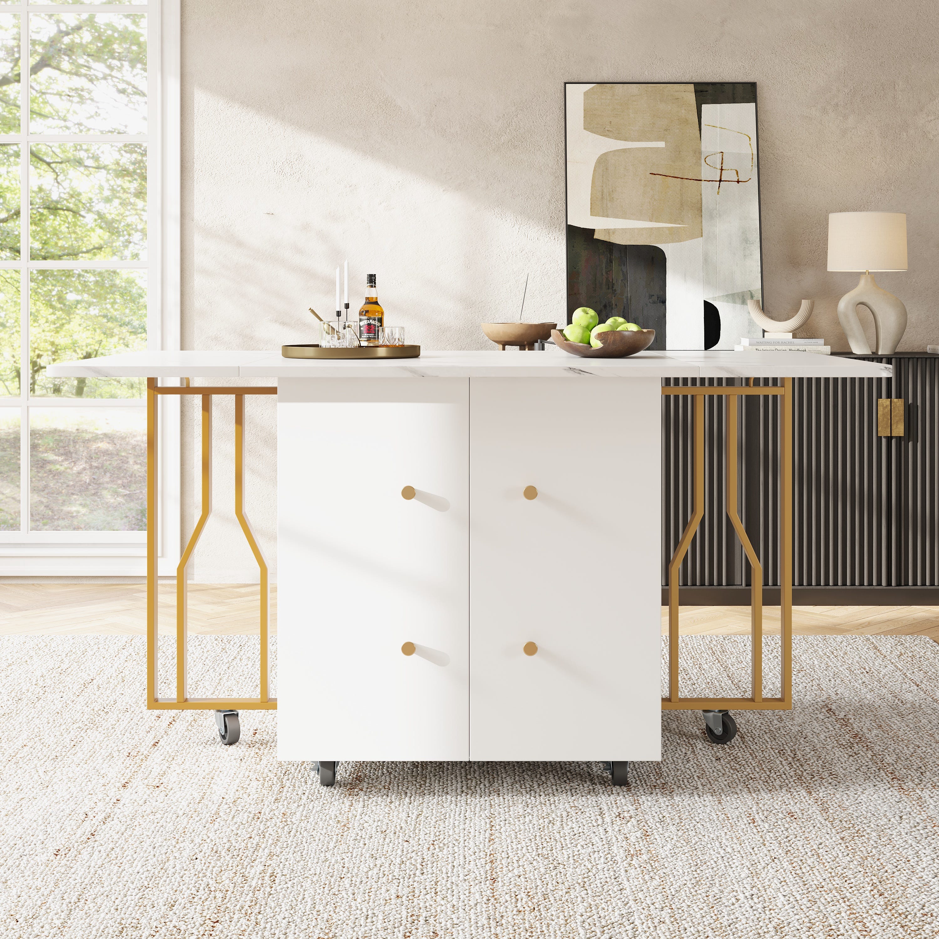 Table de Salle à Manger Pliable - Avec Plateau en Placage Marbré ...