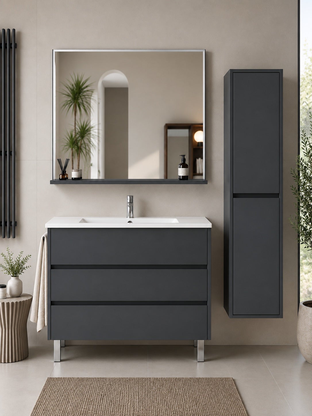 Mobilier de baie cu lavoar ORIGENBATH IMPERIA fără oglindă 120x45 cm grafito cu coloană