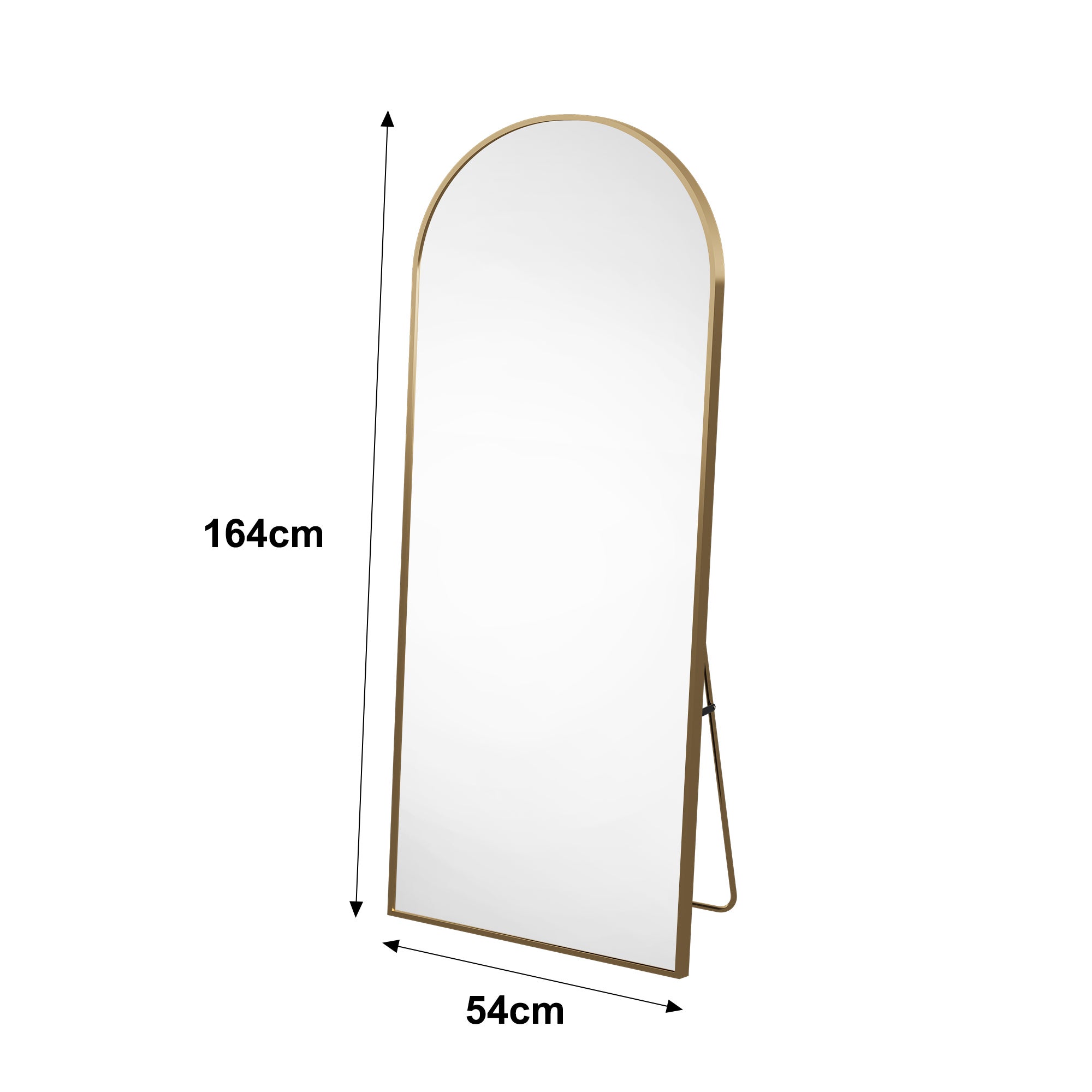 Miroir sur pied, 164 x 54 cm, miroir sur pied incurvé, cadre en alliage d'aluminium, miroir de chambre, doré - 5