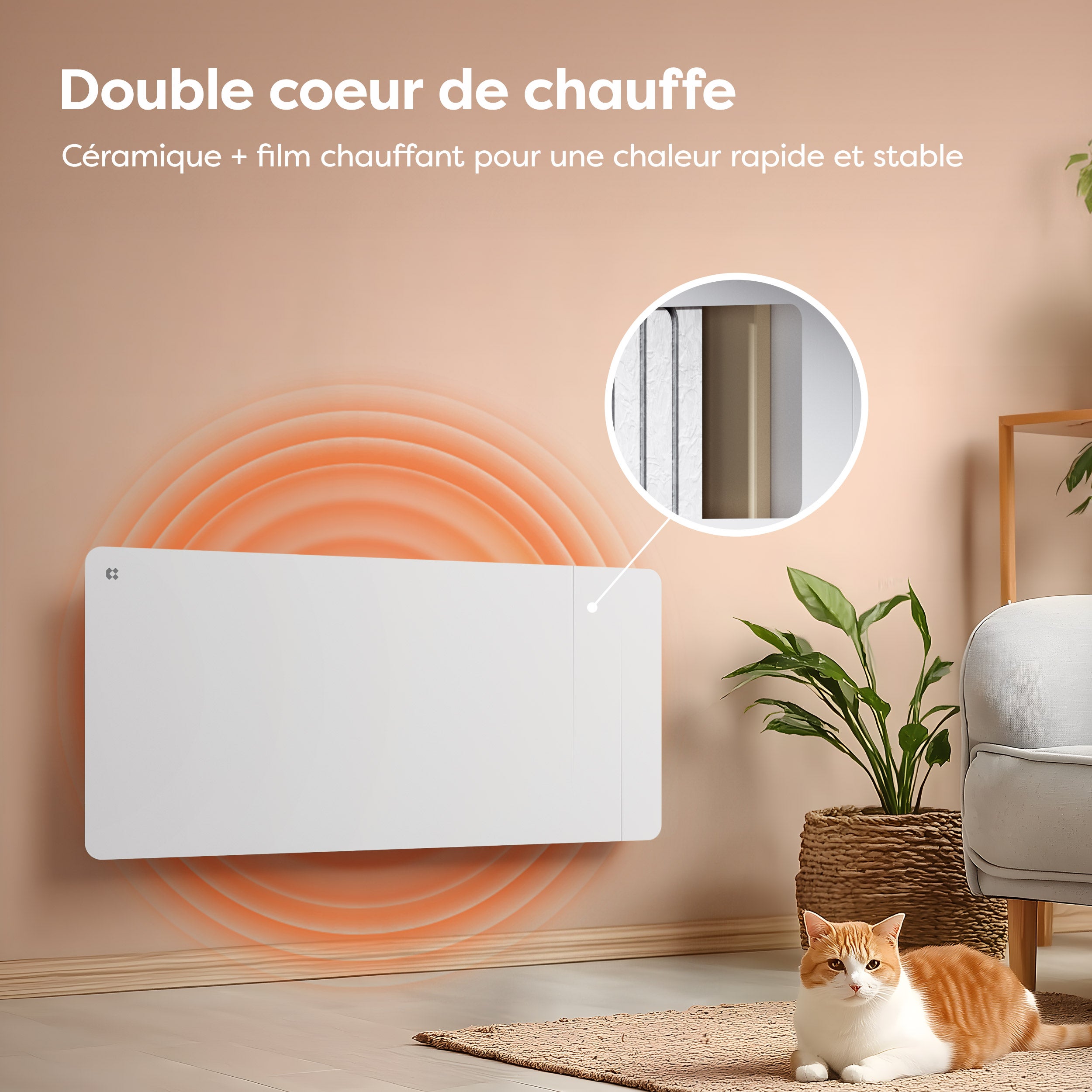 CIARRA Radiateur connecté à inertie sèche céramique 2000W Double coeur de chauffe Programmable 5 Modes Silencieux Blanc mat CDHTD20A-W - 3