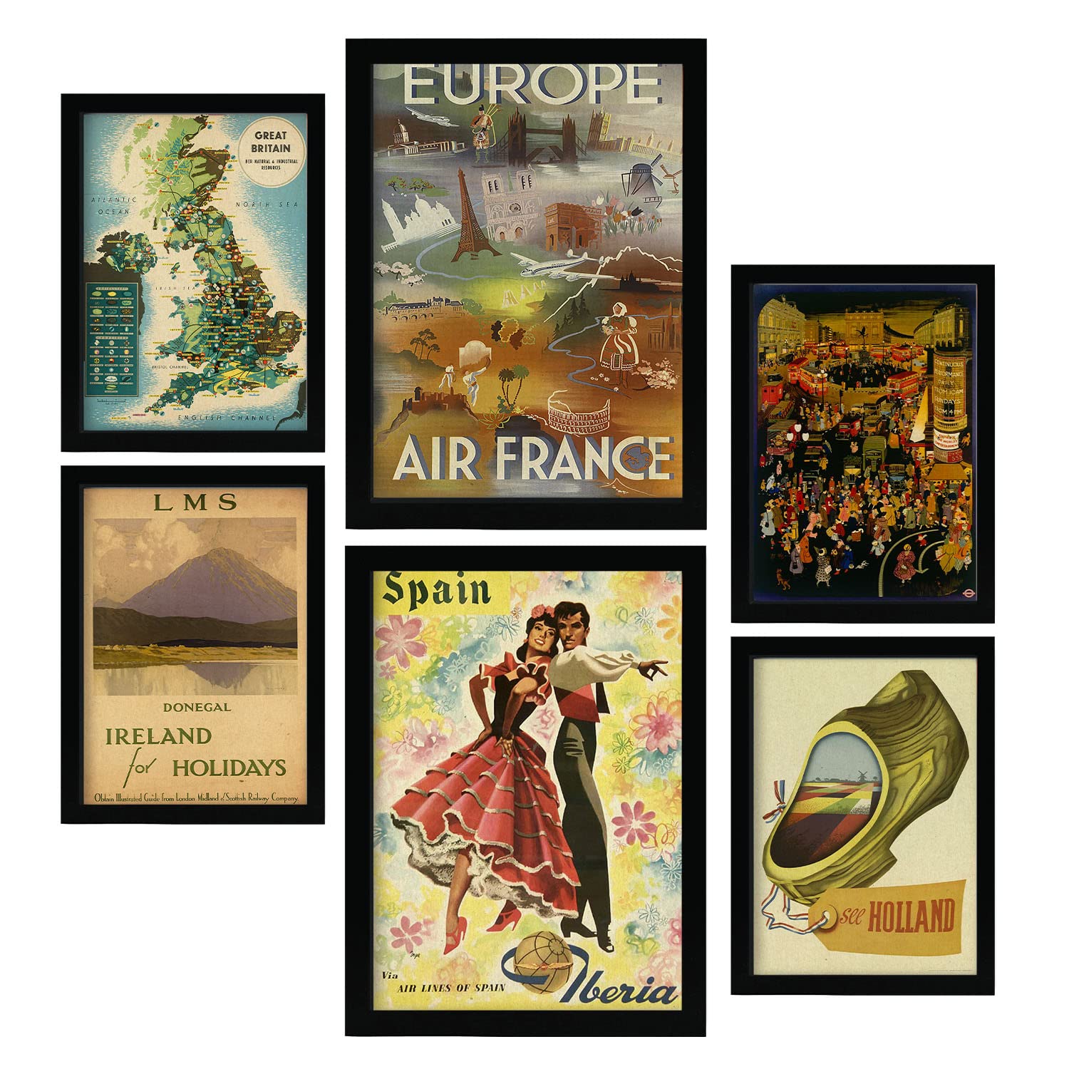 Nacnic posters de países europeos ilustraciones a todo color de imágenes publicitarias antiguas de todo el mundo para la a4 & a3 marco negro
