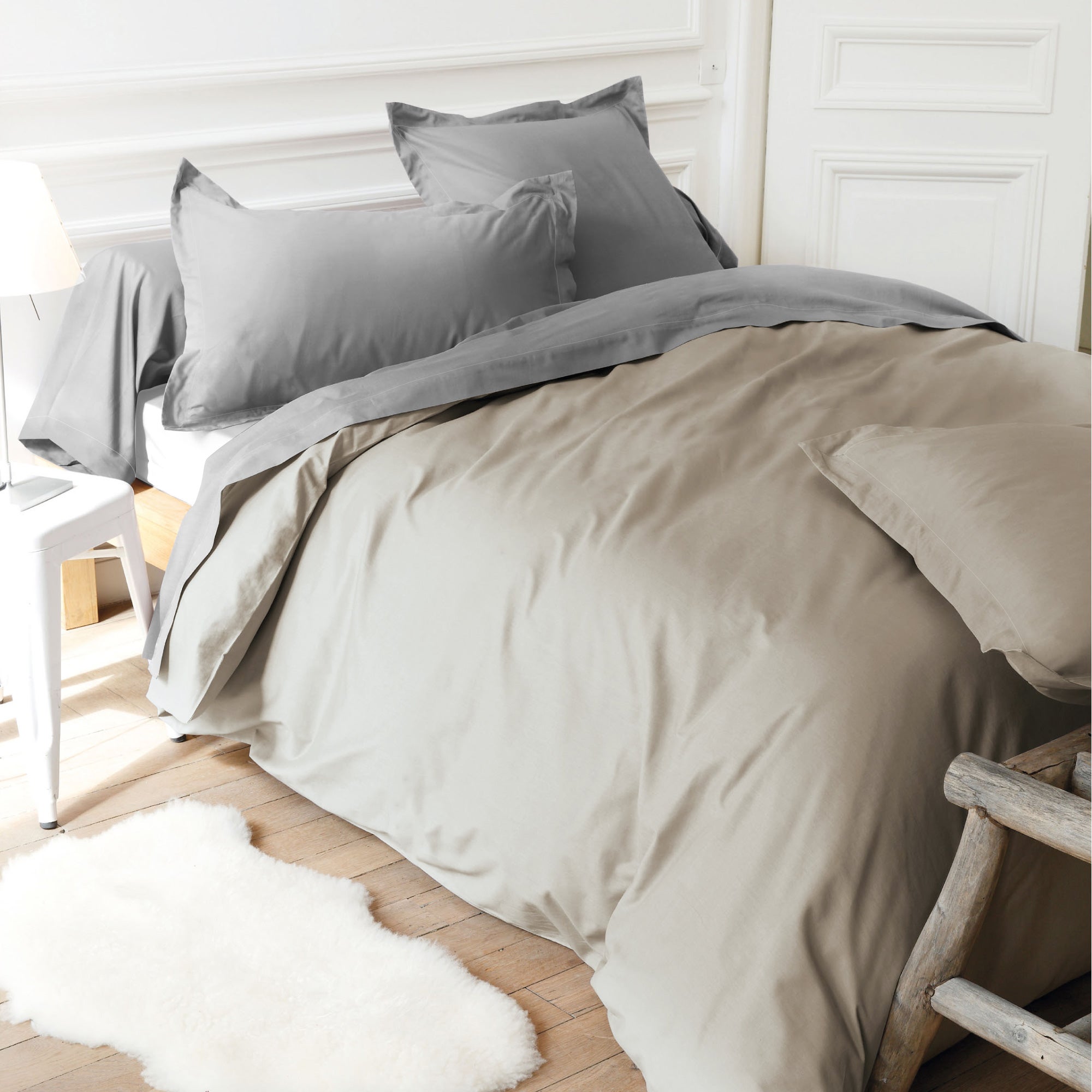 Drap housse uni 110x220 cm bonnet 30 cm coton ALTO Chamois - 2