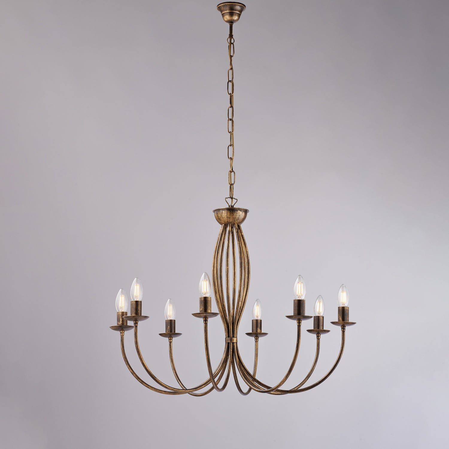 Botte Lustre en fer laqué marron décor or vieilli 8 lumières 120 d.74 BL147-8-BR - 2