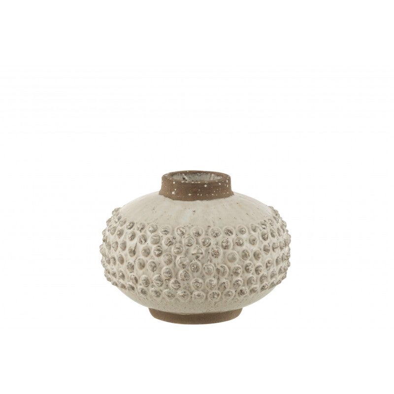 Vase Boule Céramique Rose – Frise En Relief – Numéroté Et Signé – Occasion