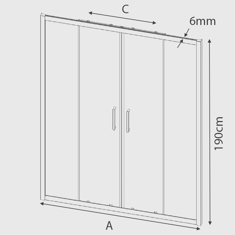 Frontal de ducha 2 Fijos Lateral Fijo : 77 - 79 cm + 2 Puertas Correderas 165 cm 165 cm BELLA Lateral Fijo : 77 - 79 cm - 2