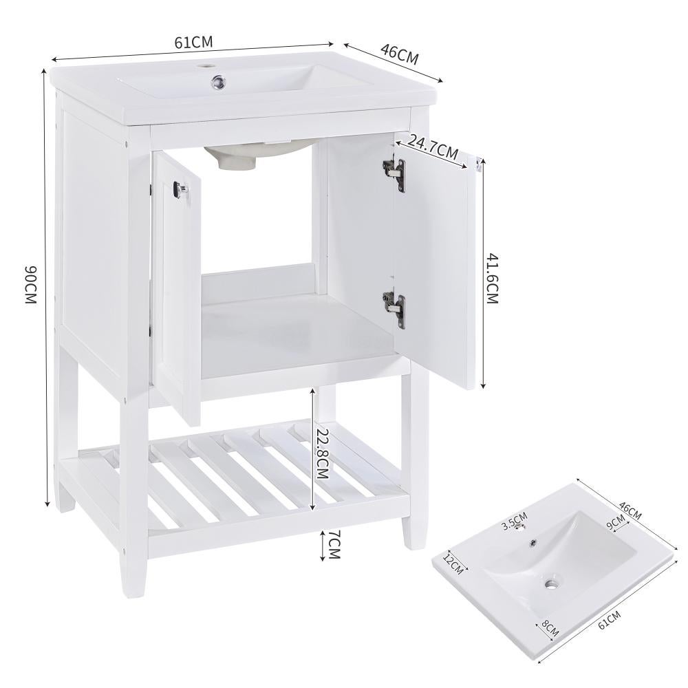 Meuble Salle de Bain 80 cm avec Vasque en Céramique, Armoire Blanche au Sol, Design Élégant, Facile à Installer - 80×47×90cm - 4