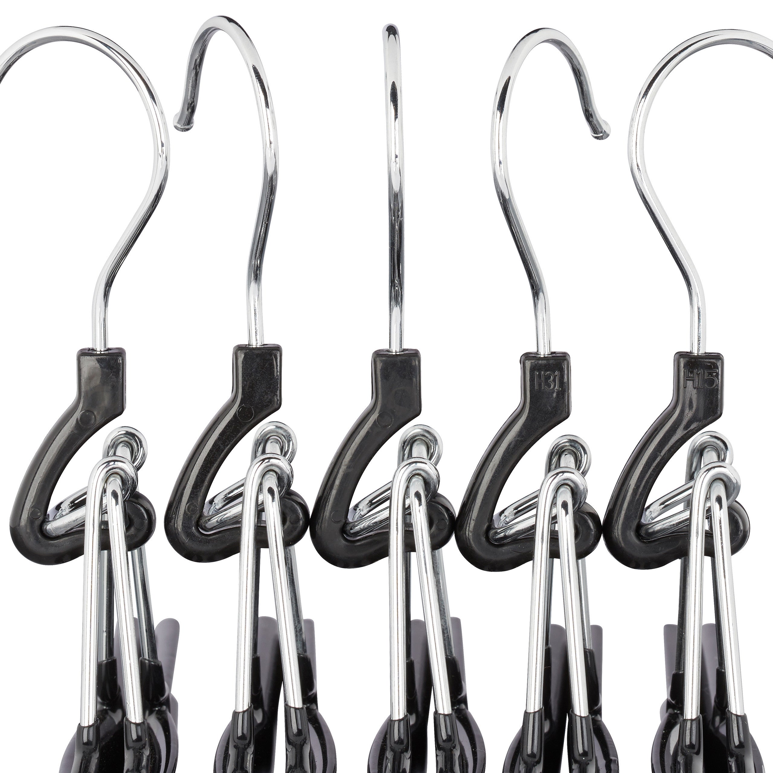 Cintres-pinces, lot de 30, pour pantalons et jupes, en métal, pinces, caoutchouc, crochet rotatif 360°, 26 cm, noir - 7