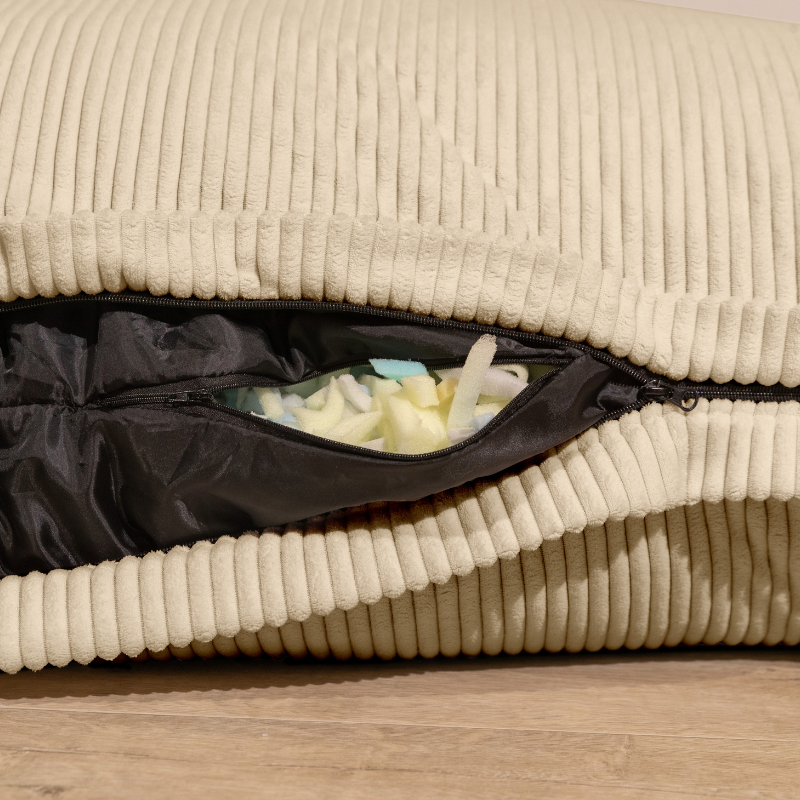 Pouf velours côtelé déhoussable BANANAIR 180 x 140 cm beige - 6