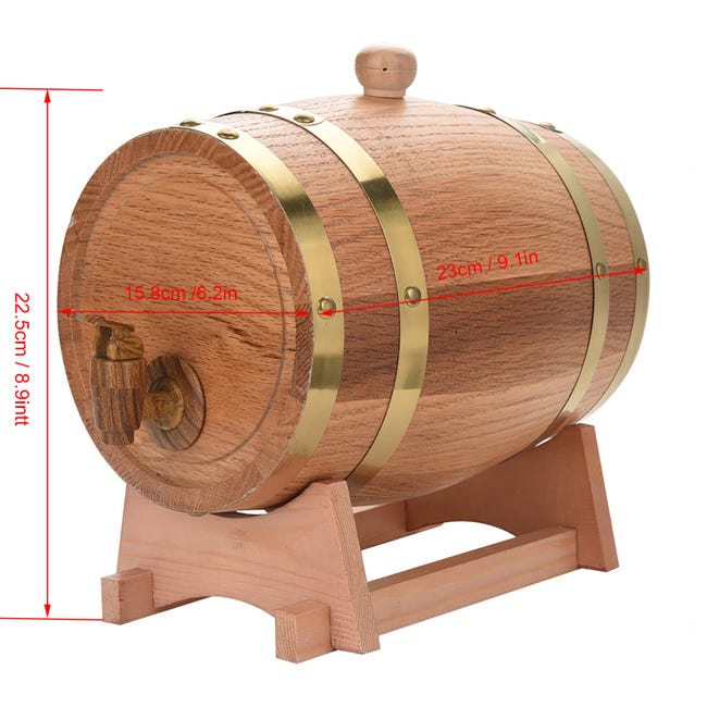 Botte Di Vino In Rovere 3L Stile Retrò - Conservazione Whisky, Brandy E Vino Rosso Con Rivestimento Alluminio - Foto 4