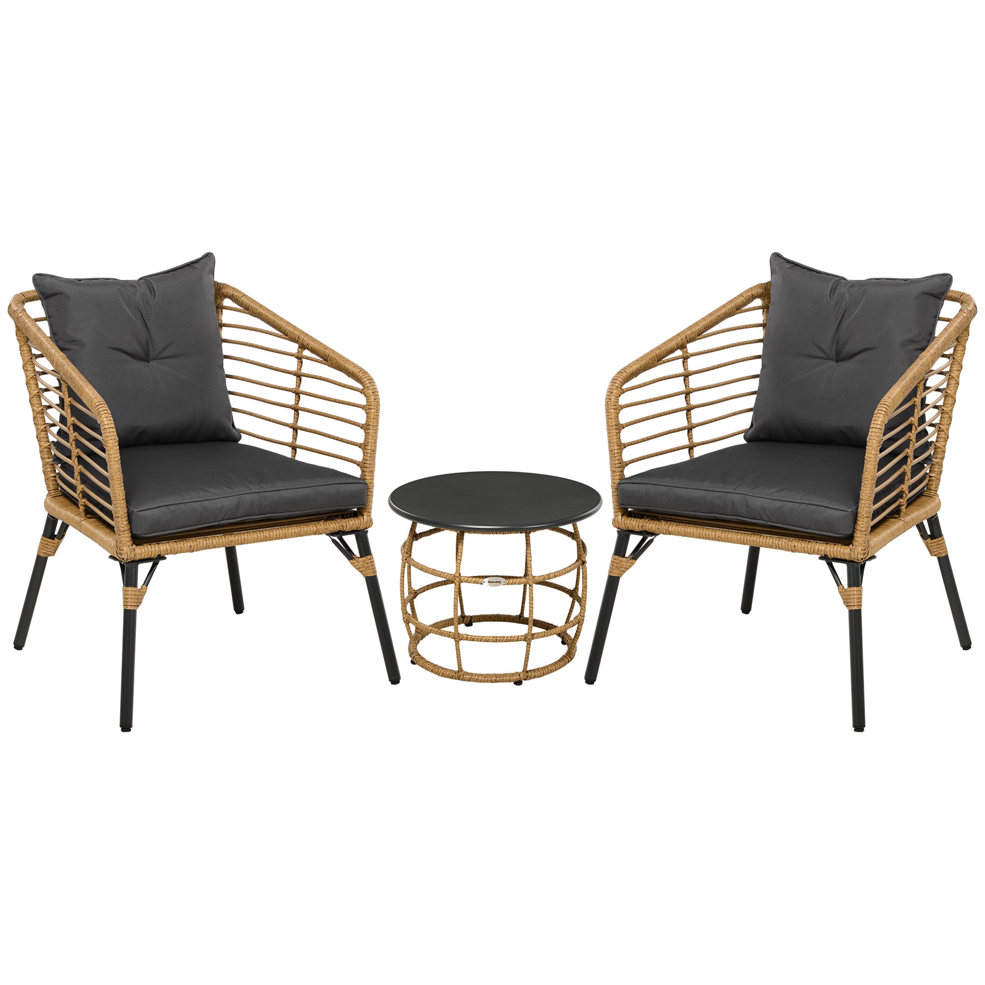 Mobilier de grădină set in rattan 3 piese set cu 2 fotolii, măsuță de cafea și perne, pentru amenajarea și utilizarea practică a spațiilor exterioare