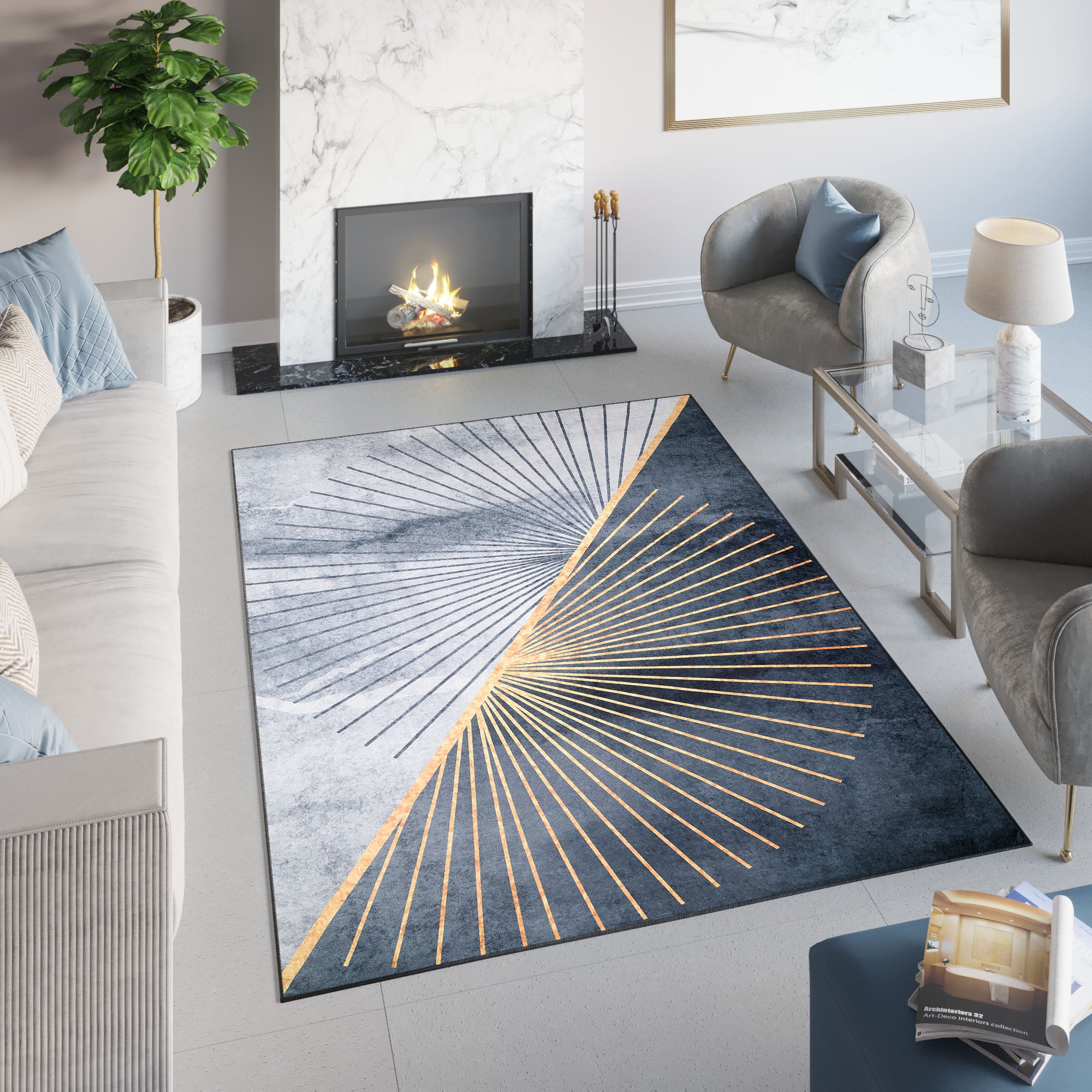 Tapiso toscana alfombra antideslizante de salón moderno abstracto antracita gris dorado impreso sin pelo 160 x 230 cm