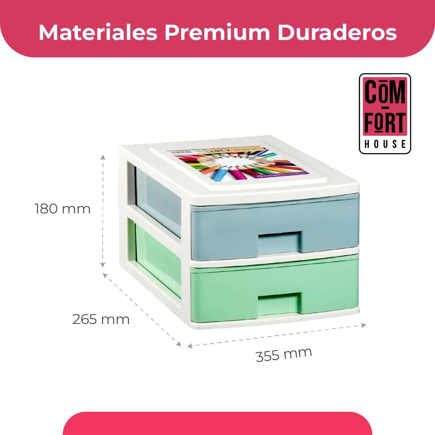COM-FORT HOUSE | Cajonera Apilable de Plástico | Modelo Multicolor | Color Blanco | Modelo de 2 Cajones | Cajones de Almacenamiento Modular - 2