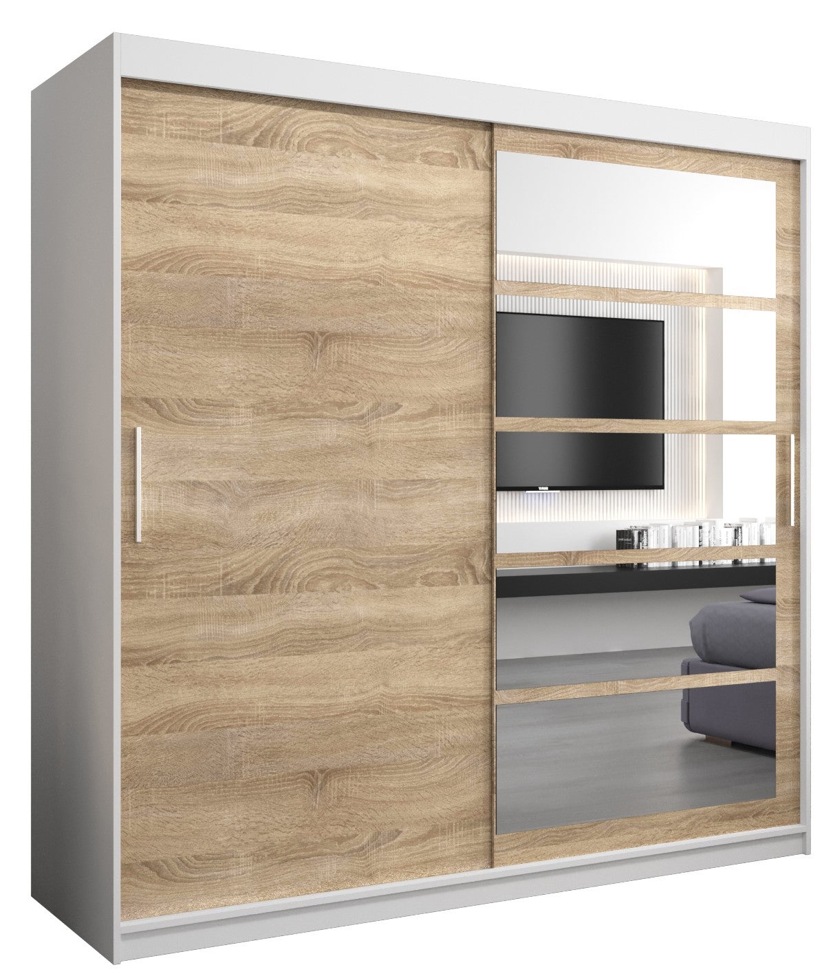 Szafa przesuwna garderoba ROMA 1 200 x 62 x 200 cm Biały + Sonoma - Abiks Meble