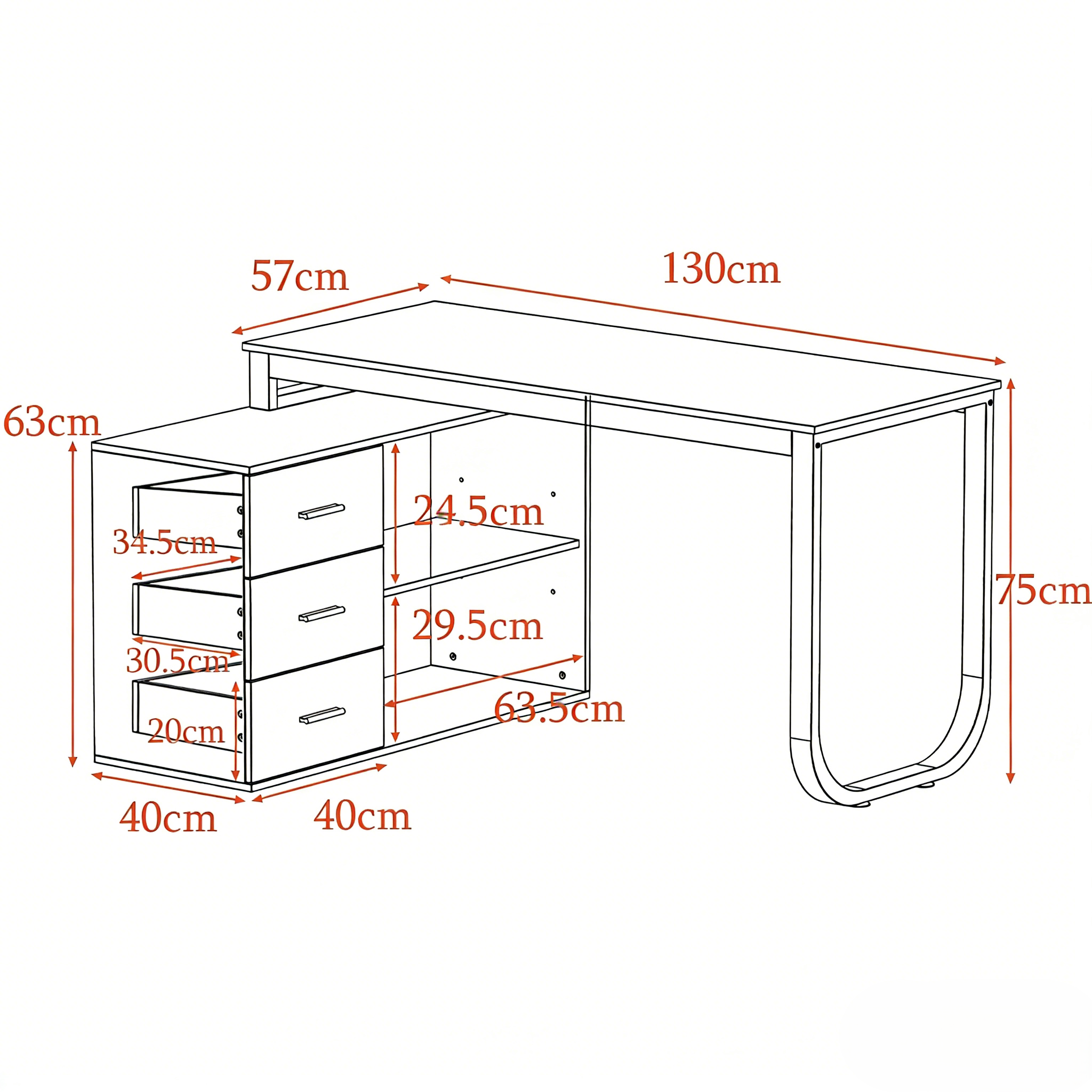 Bureau d'angle en Forme de L Bureau informatique 2 étagères pieds en acier Blanc 130x57x75cm - 6